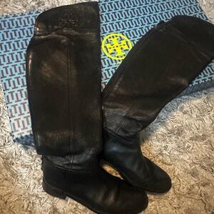 Tory Burch Black Leather Knee-High Boots